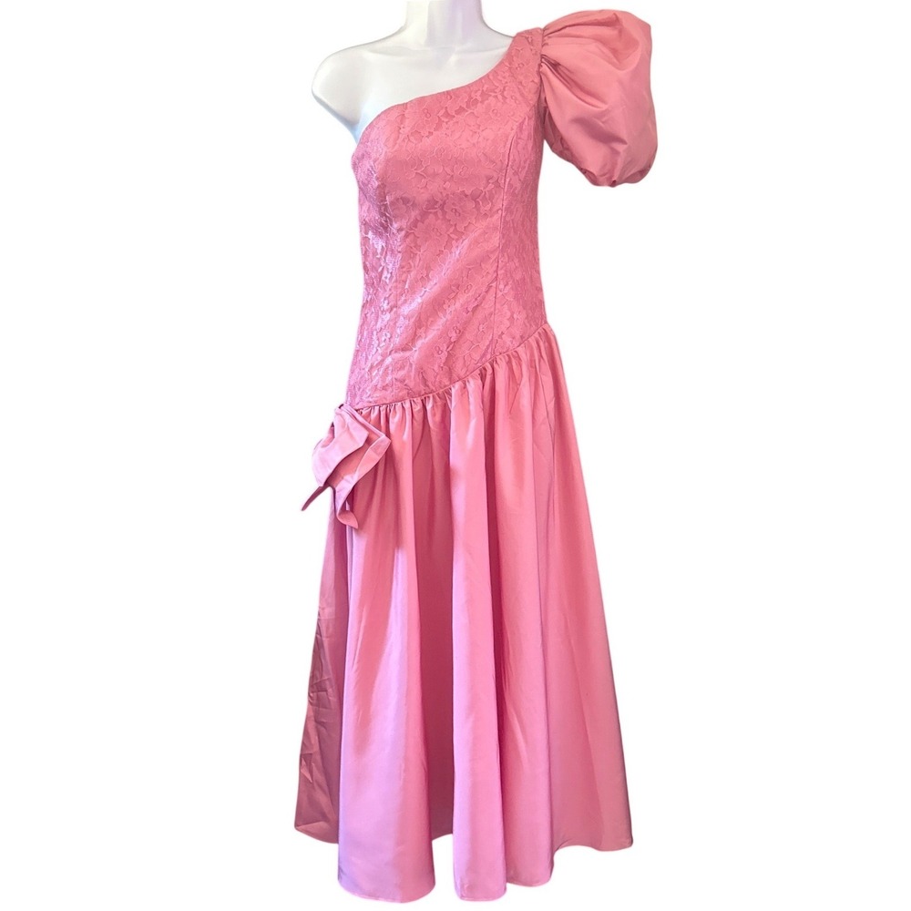 80s JCPenney One Shoulder Gown Barbiecore Retro Prom Maximalist Statement Party